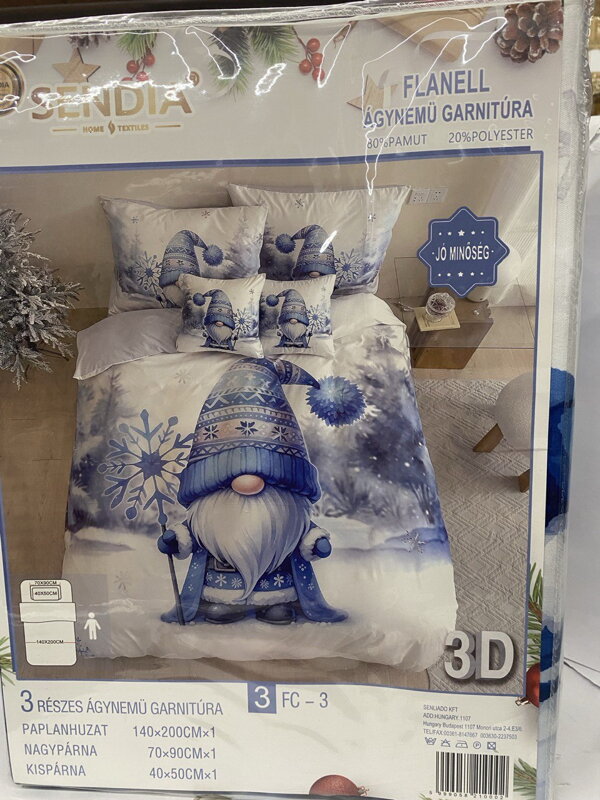 Obliečky Flanelové modré Santa claus 3 ks/3D